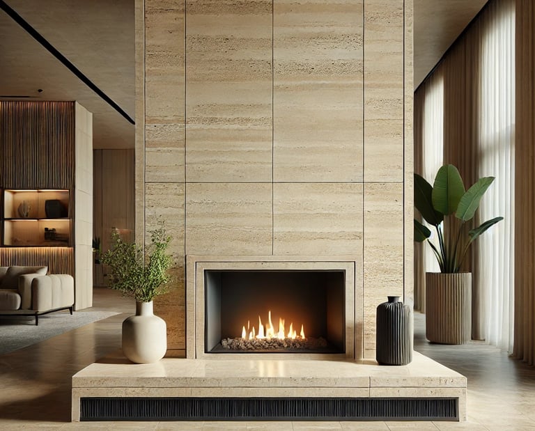 Travertine tiles for fireplace light classic brown, natural Italian stone