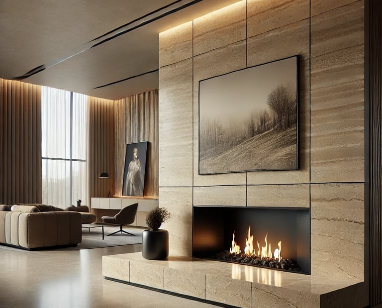 Travertine tiles for fireplace classic natural stone Italian luxury