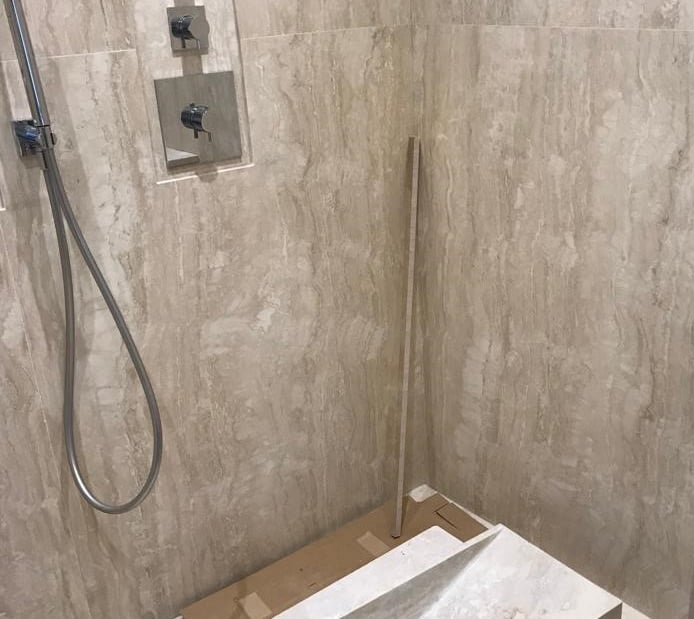Travertine shower classic Walnut, Italian natural stone