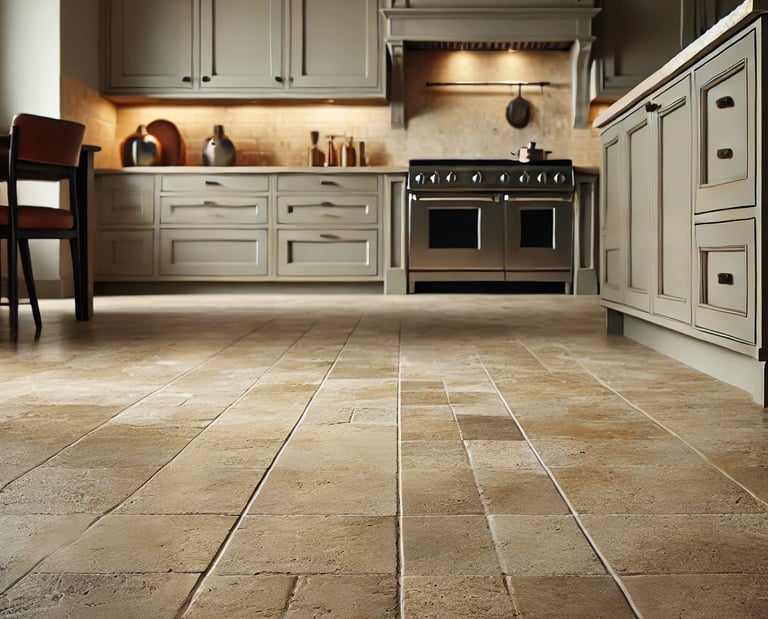 Travertine in the kitchen classic brown, natural stone from Italy