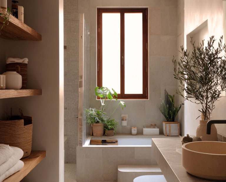 Salle de bain moderne organisée et désencombrée