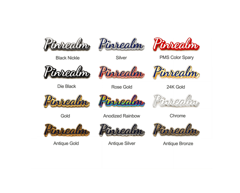 a variety of different types of plating colored pinrealm pins