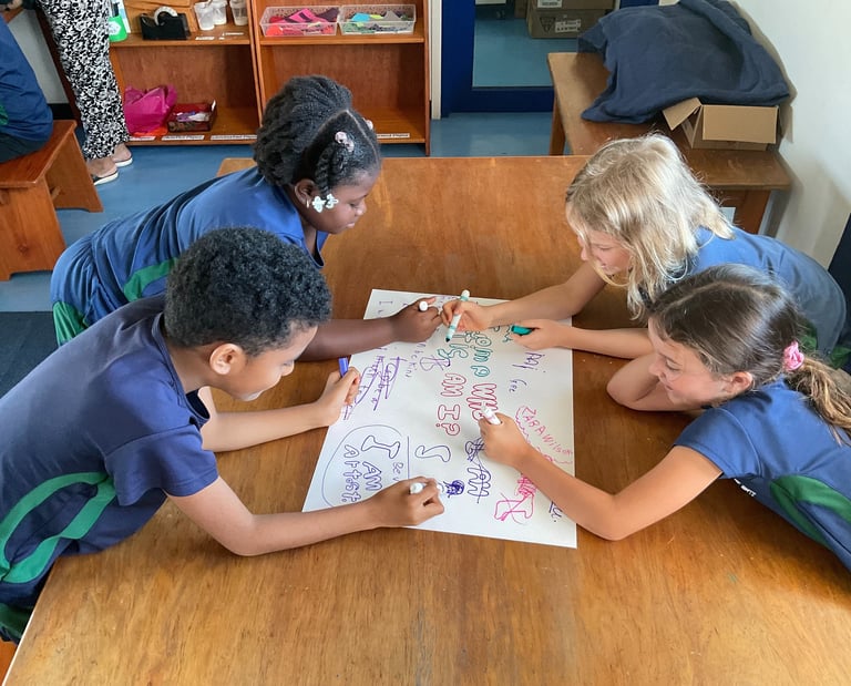 children collaborating on artistic thinking mind map