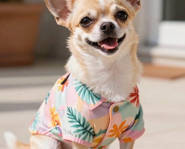 perro chihuahua con camisa colorida