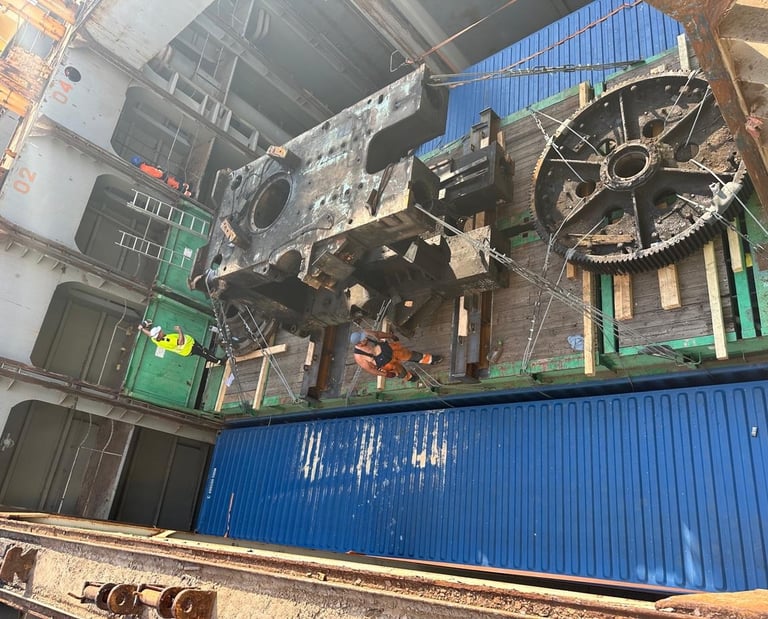 Heavy equipment loading for shipment to Nhava Sheva, India