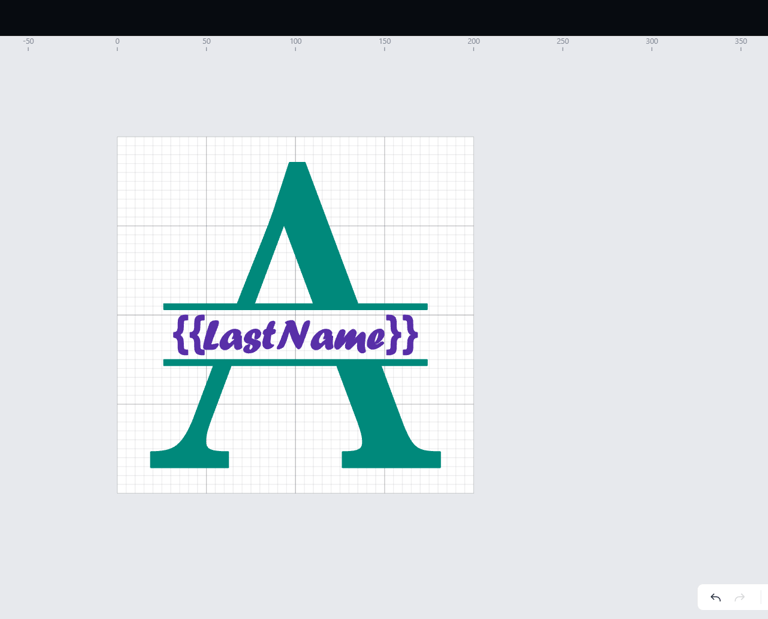 A split monogram letter A design in xTool laser software for custom engraving.