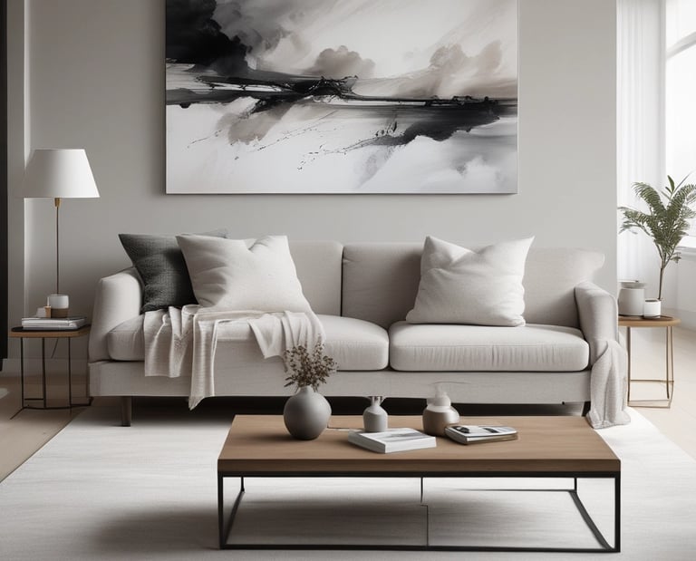 Didelis modernus paveikslas interjerui virš sofos, tinkamos proporcijos