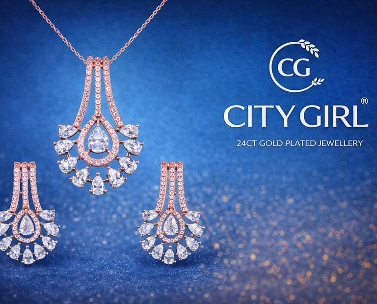 City Girl Jewellery - Best imitation Jwellery - 18 Carat Gold Plated  - AD Collection - Necklace Set