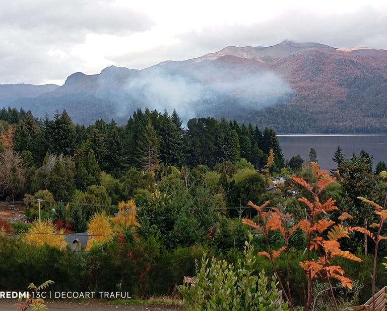 Vista Panoramica al Lago Traful, cordón montañoso desde Cabaña Los Maitenes