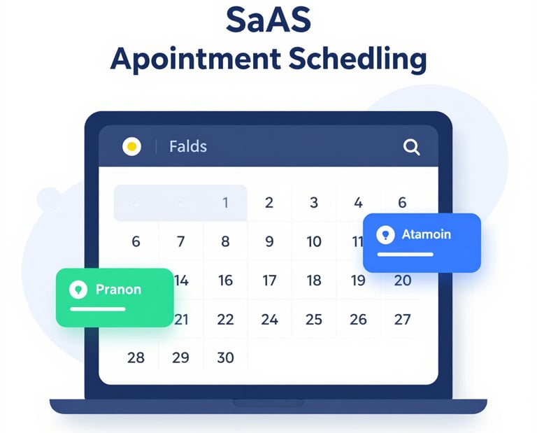 A friendly medical receptionist using a laptop with a calendar app showing appointment slots.