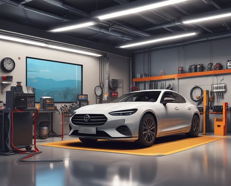 a green car with a check mark mark on it