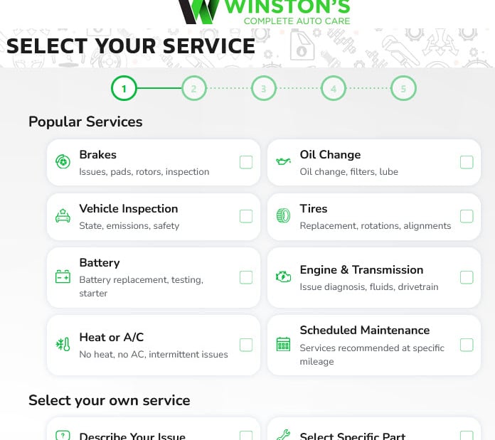 Online Service Scheduling Menu  at Winston's Complete Auto Care in Cuyahoga Falls, Ohio