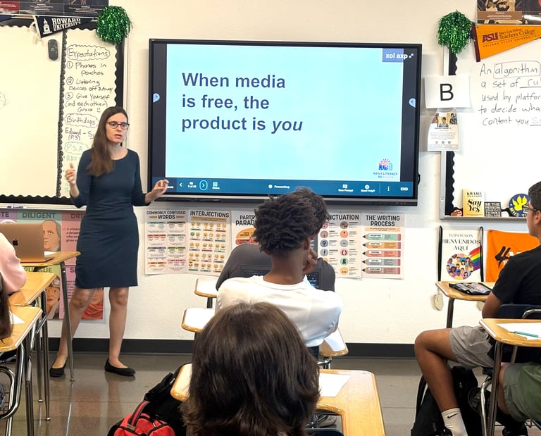 Michelle Beaver teaches a News Literacy for Arizona workshop at Sunnyslope High School, in Phoenix.