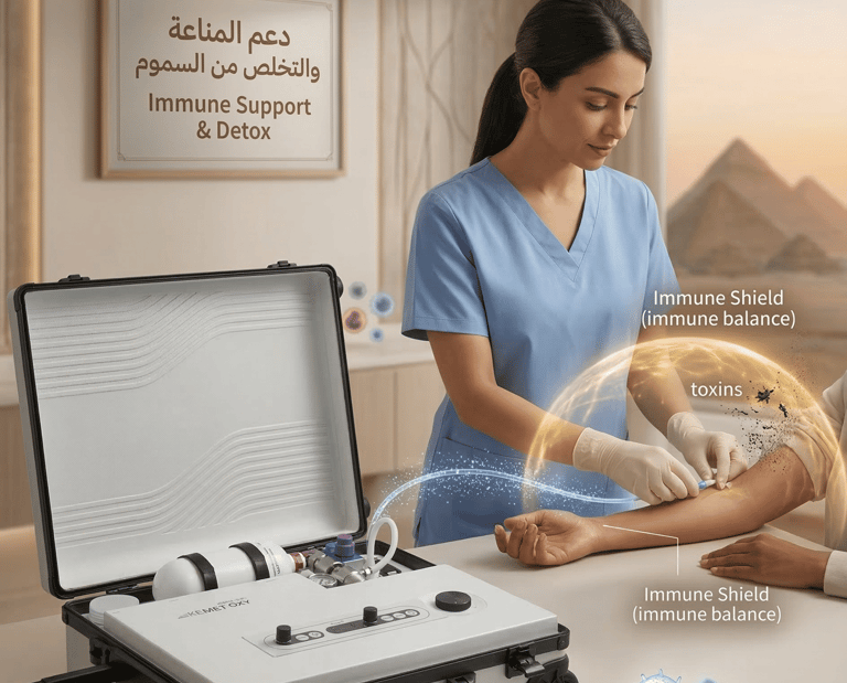 Kemet Oxy professional providing immune support and detox therapy using a portable medical device.