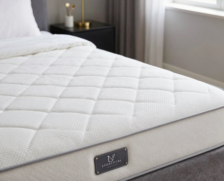 A pristine white mattress being carefully cleaned and disinfected in a vintage-style room.