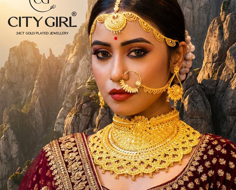 City Girl Jewellery - 24ct Gold-Plated Bridal Nath – Classic Wedding Nose Ring for Women & Girls