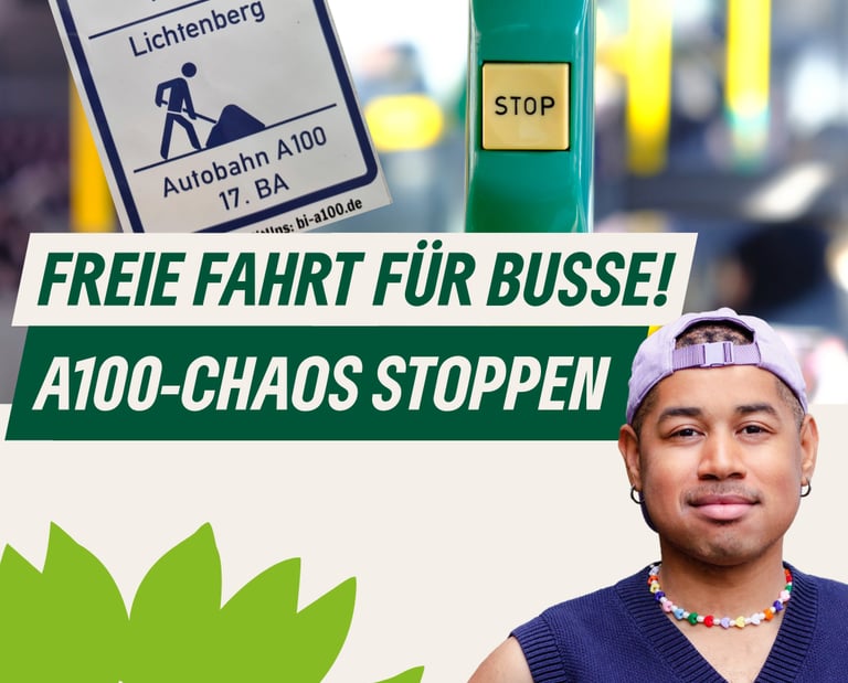 Sharepic zum Antrag, mit einem Foto von Dante Davies und einem Bus von innen.