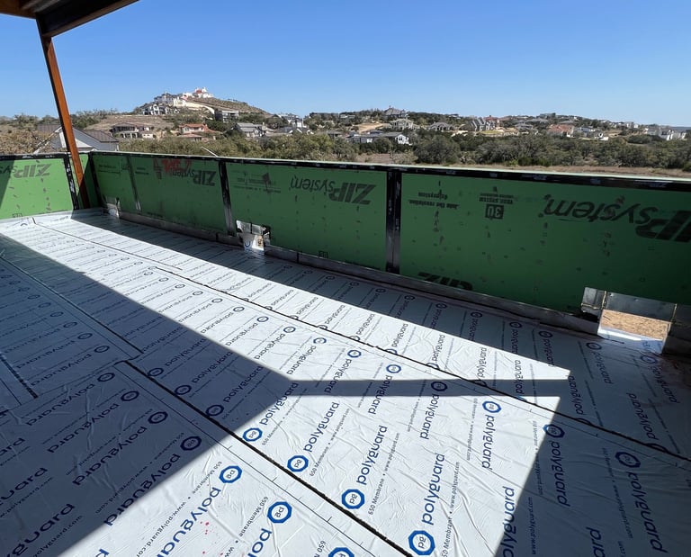 Roof terrace after applying permitter flashing and waterproofing.