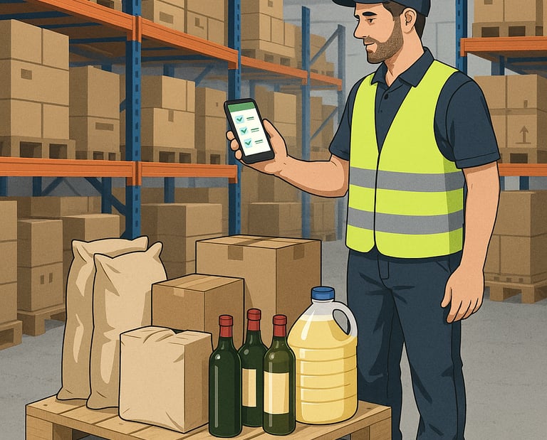 Ilustración en Proveedores, mozo de almacén preparando pedido Dighoreca