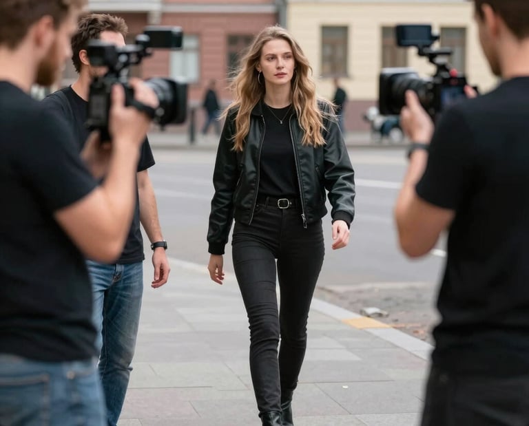 A Russian content creator capturing a scenic winter landscape for their video.