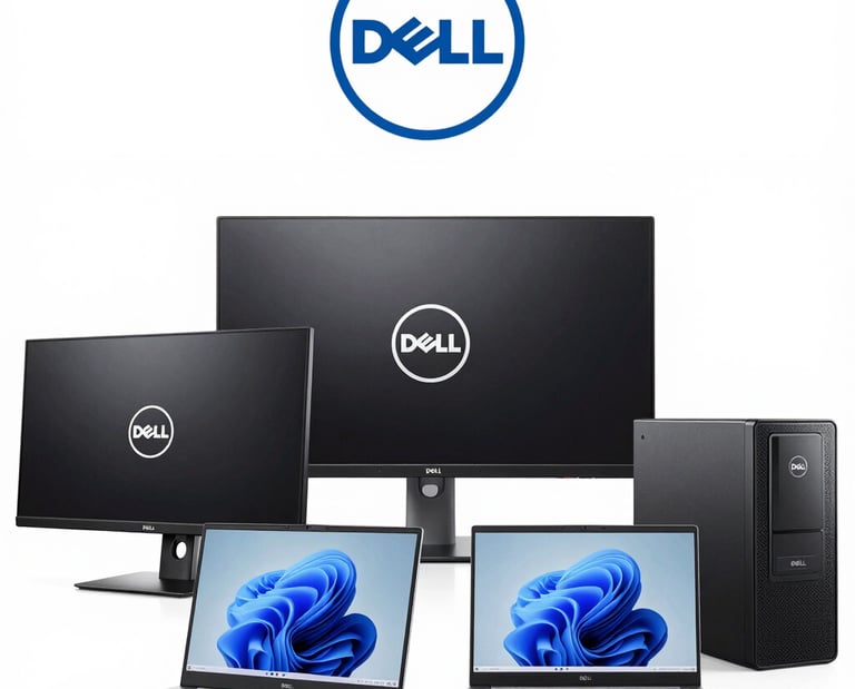 A sleek Dell laptop with an official reseller badge displayed prominently.