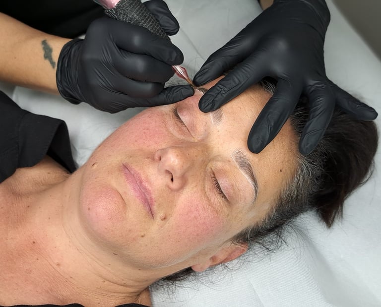 Trattamento tatoo sopracciglia in corso per definizione e riempimento della forma naturale