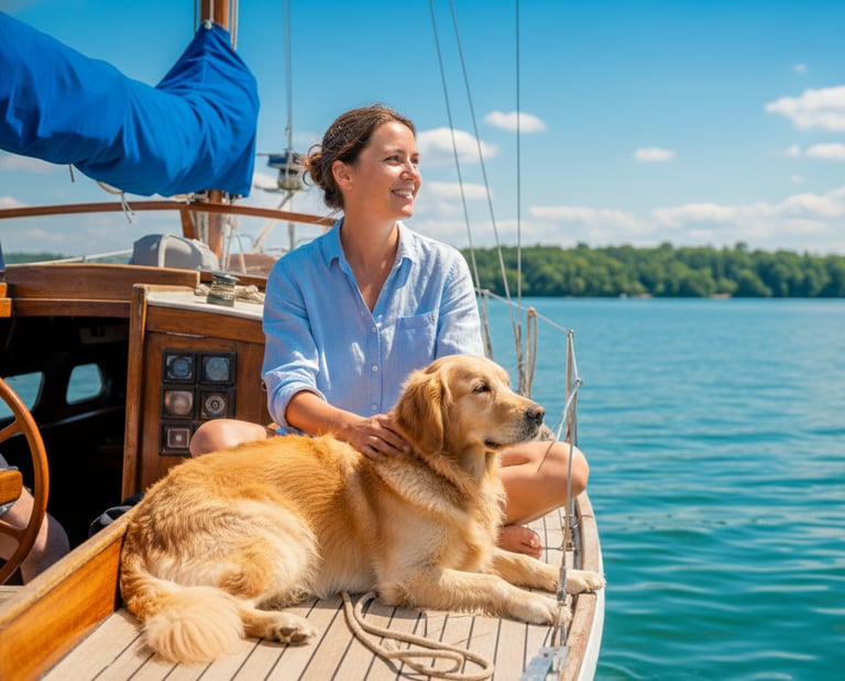 WolfsTeam 3er Paket Frau mit Hund auf Segelyacht