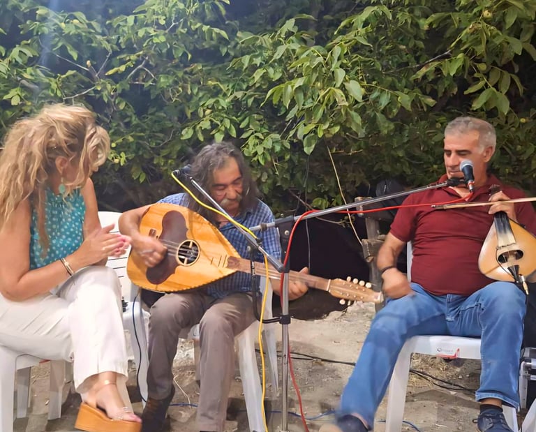 Local musicians performing Cretan music in Alagni, Crete.