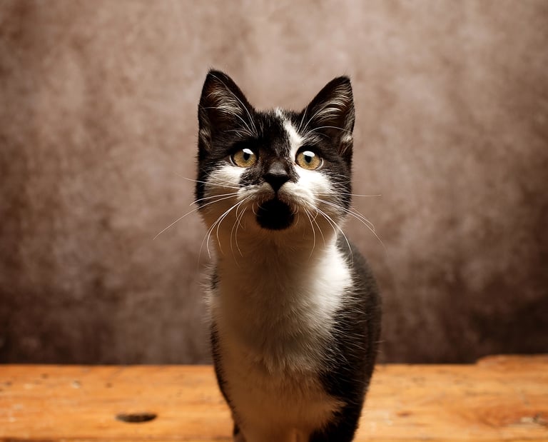 un chaton noir et blanc en studio photo