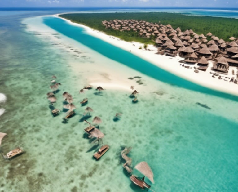 a beach with a boat and a boat in the water