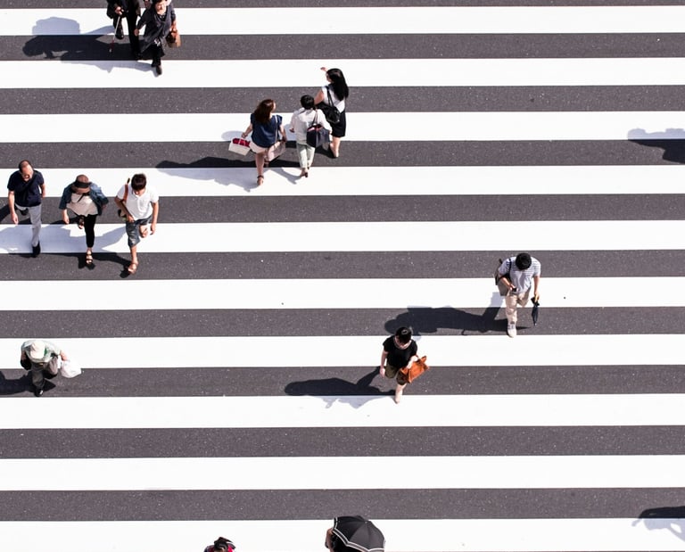 Pedestrians crossing a major road