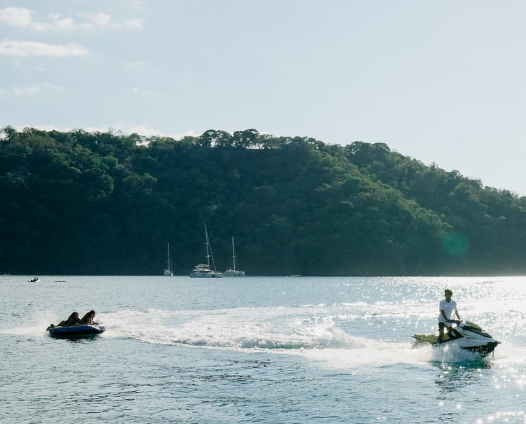 Jet ski rental included with luxury catamaran tour in Gulf of Papagayo, Costa Rica