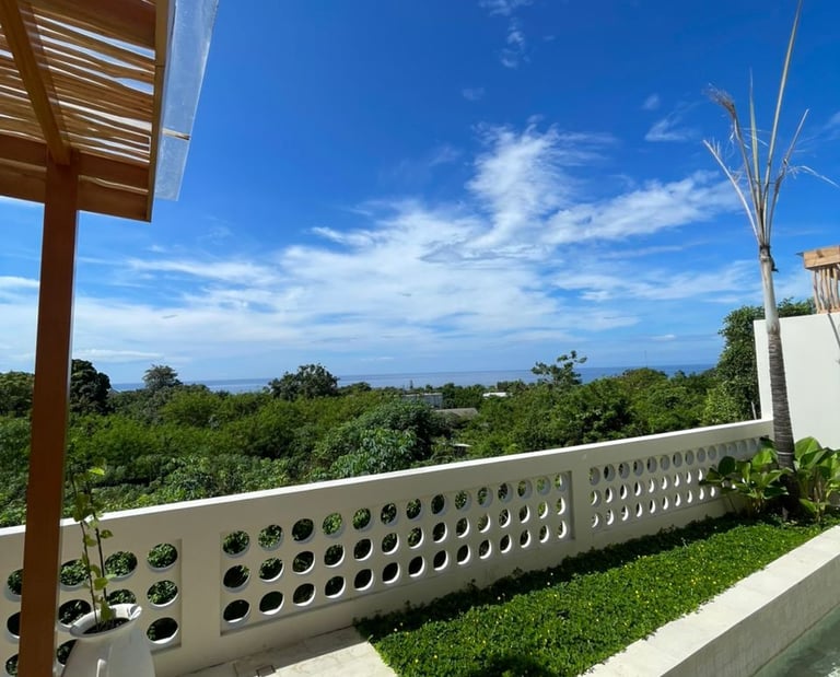 乌加桑蓝天与椰子树，展示海景度假氛围