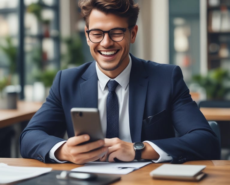 A modern office setting with a computer displaying AI analytics on the screen.