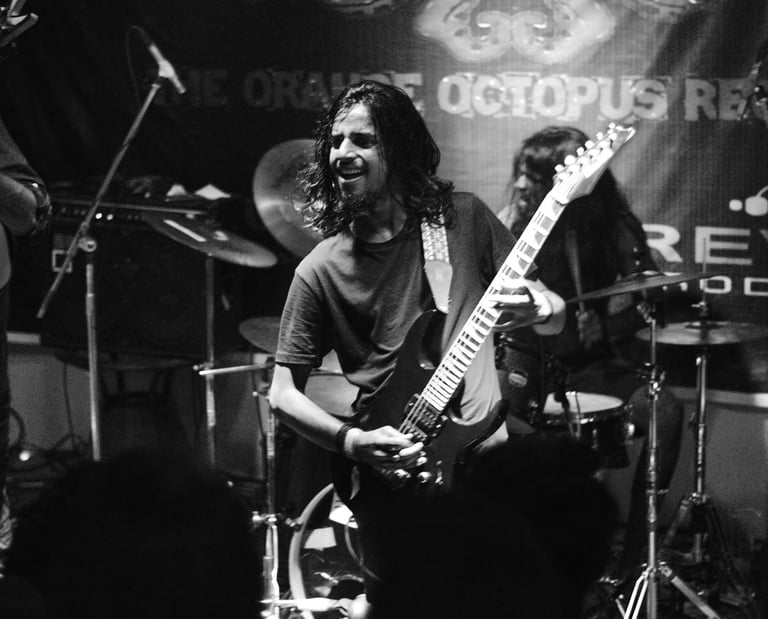 Guitarist Mradul Singhal performs with his band Dead Exaltation at an Orange Octopus event in 2016