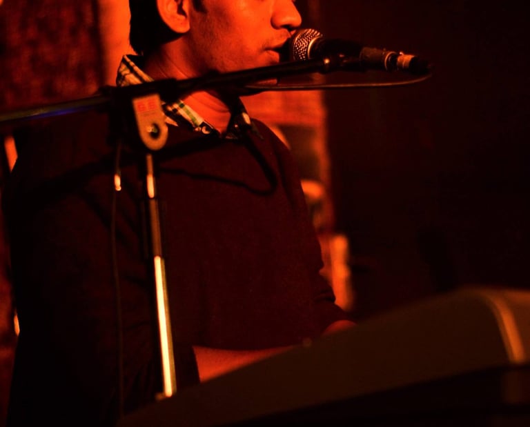 Piyush Bhisekar, a singer-songwriter performs at an Orange Octopus event in 2017.