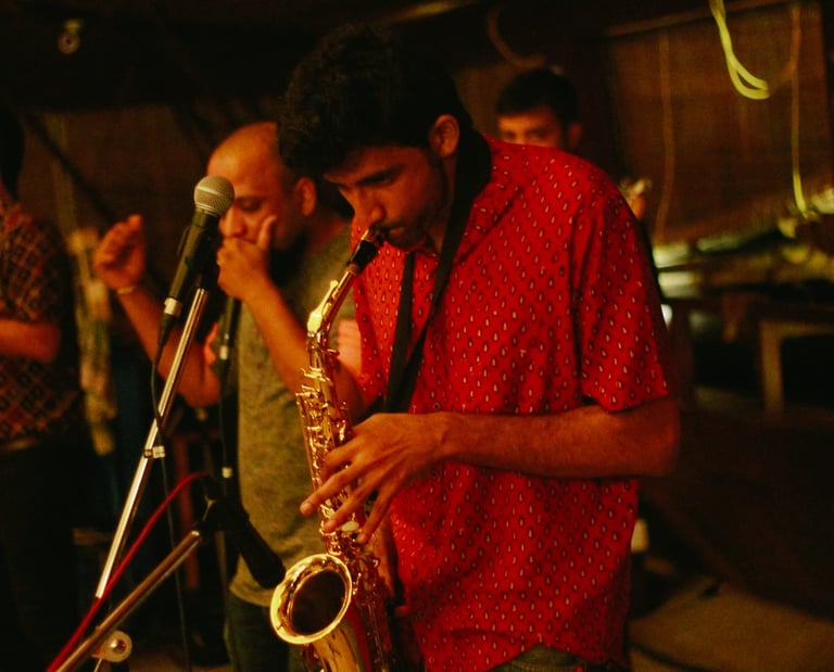 Bharadwaj Krishnan, a saxophonist performs at an Orange Octopus event in 2017.