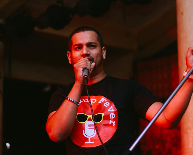 Sahil Horane, a stand up comedian performs at an Orange Octopus event in 2017.