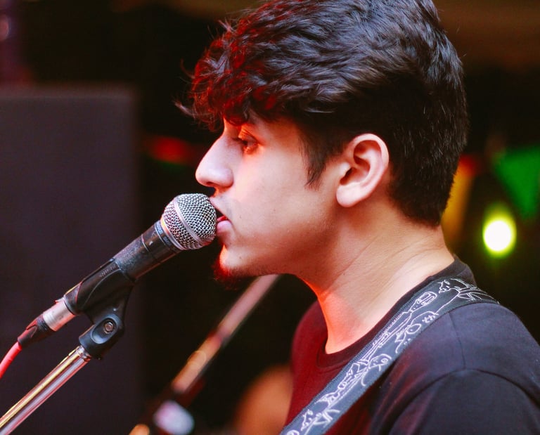 Vyom Joshi, a singer-songwriter performs at an Orange Octopus event in 2017.