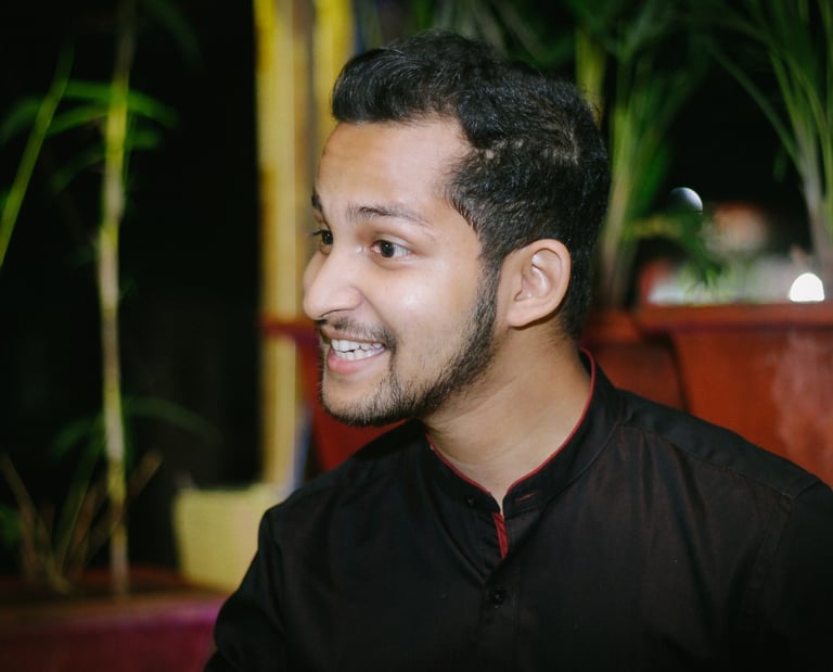 Satyabrat Mohapatra, a stand up comedian, performs at an Orange Octopus event in 2017.