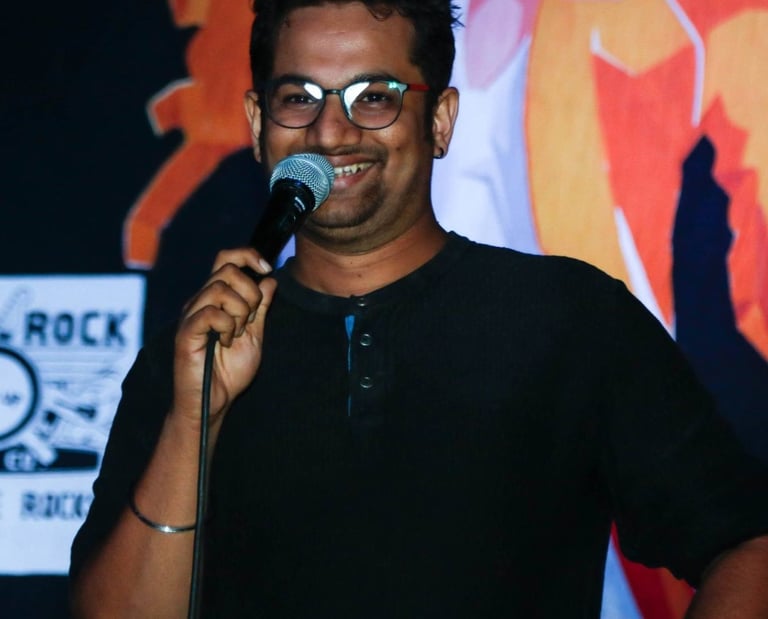 Sahil Horane, a stand up comedian performs at an Orange Octopus event in 2018.