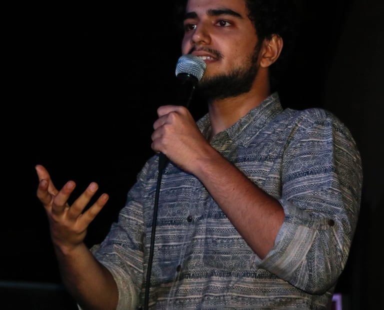 Samay Raina, a stand up comedian performs at an Orange Octopus event in 2018.