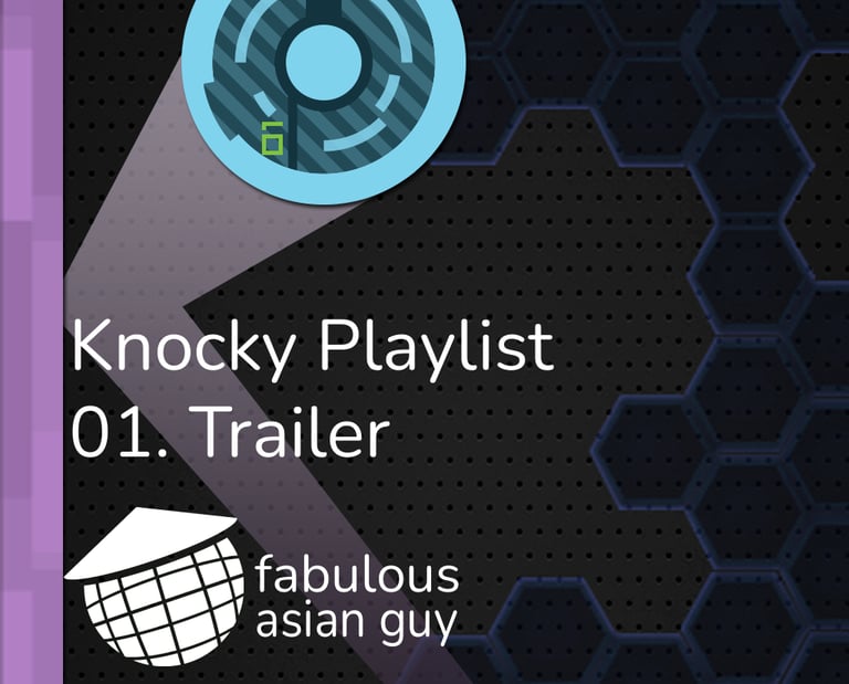 Knocky Playlist Trailer cover art with a blue puck and Fabulous Asian Guy logo