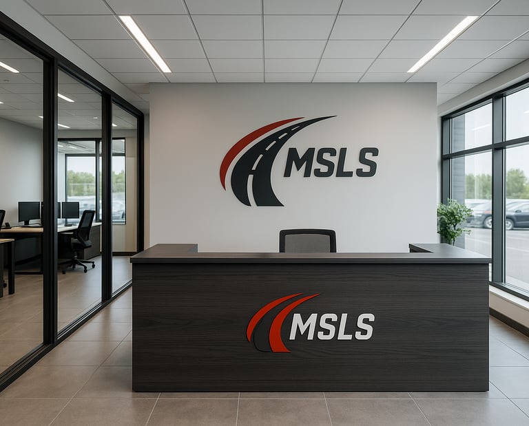 MSLS office reception area with logo, emphasizing professionalism.