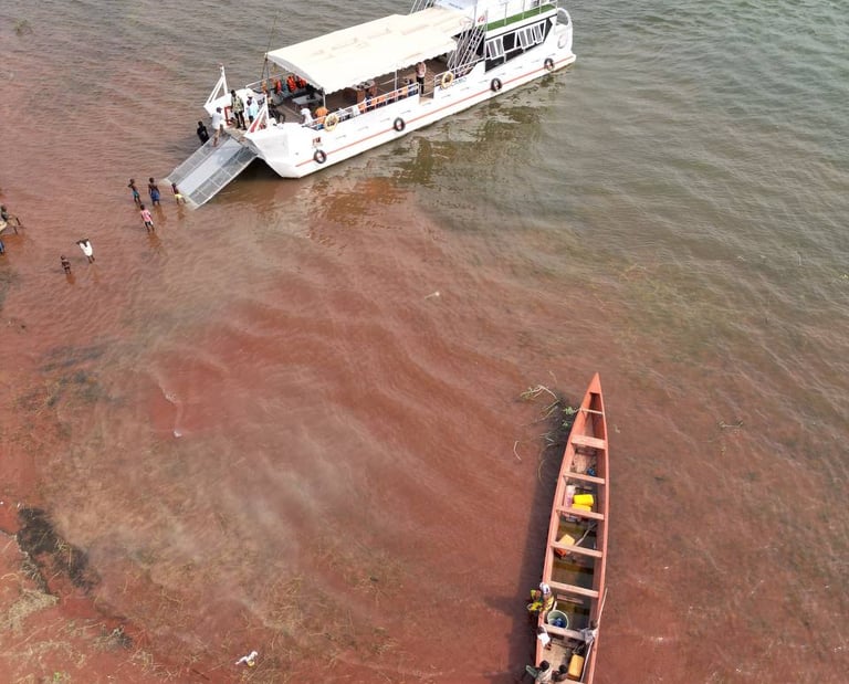 A drone shot of the volaktra landing craft