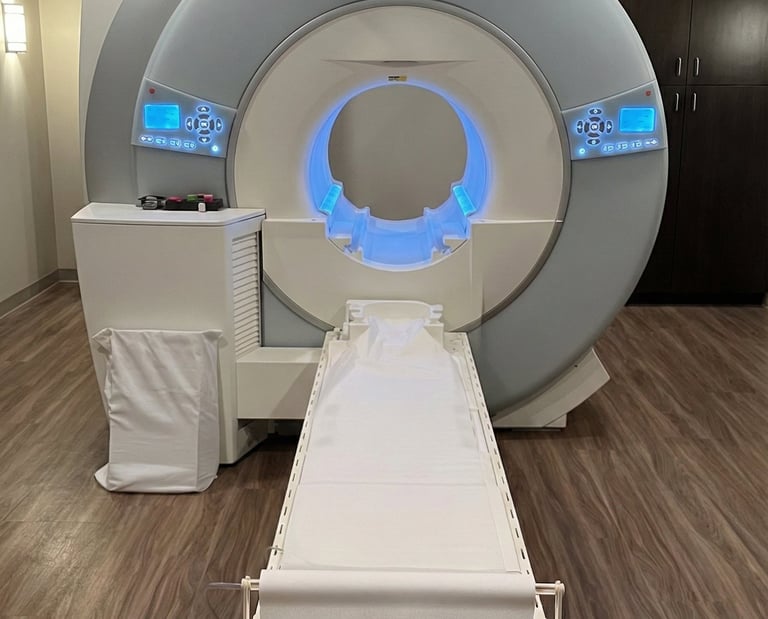 Siemens MRI machine used for brain, spine, and neurological imaging in a clinical exam room.