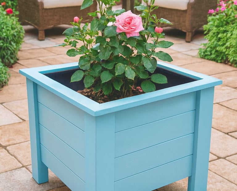 handmade planter box with rose plant box on legs aston made from wood quality plant box painted in blue colour garden decor