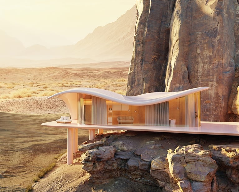 3D render of a conceptual luxury home in the desert