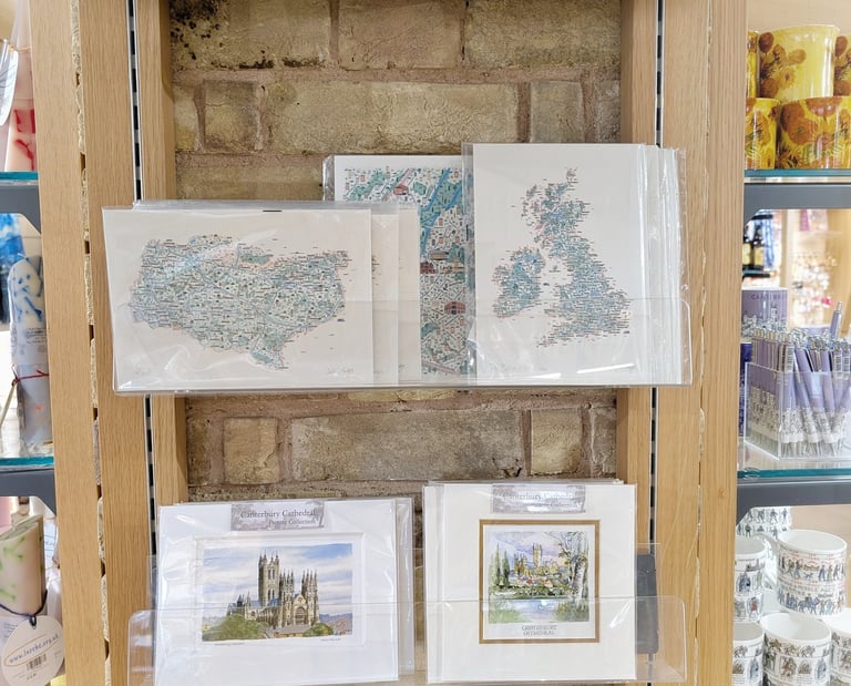 Inky Acorn Design's maps in the Canterbury Cathedral Gift Shop