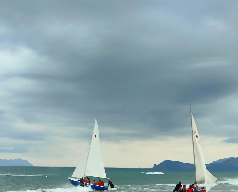 a group of people on a beach with surfboards